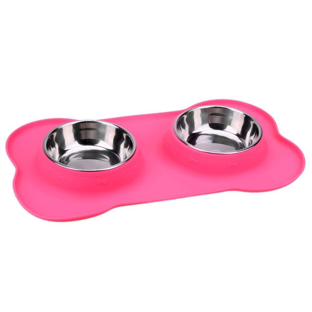 Double Bowl With Non-Skid Silicone Mat
